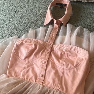 Pink sleeveless collar party dress